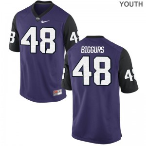 Purple Black Limited Caleb Biggurs Jerseys Youth Small Youth(Kids) Texas Christian