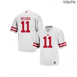 Wisconsin Replica Nick Nelson For Kids White Jerseys Youth Large