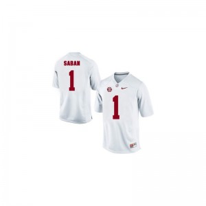 Alabama Crimson Tide Nick Saban Jerseys Stitch Mens Limited White Jerseys