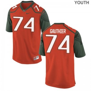 Limited Orange Tyler Gauthier Jerseys Large Youth(Kids) Miami Hurricanes